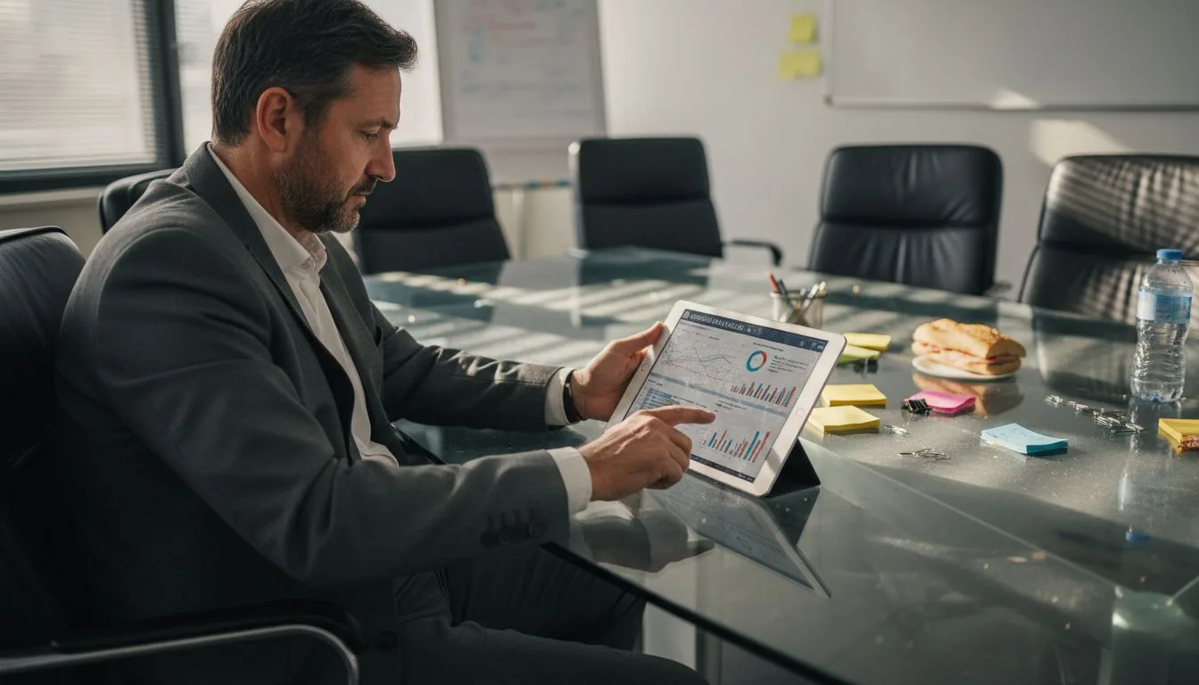 Un responsable examine en détail le tableau de bord des analyses alimentées par l’intelligence artificielle.