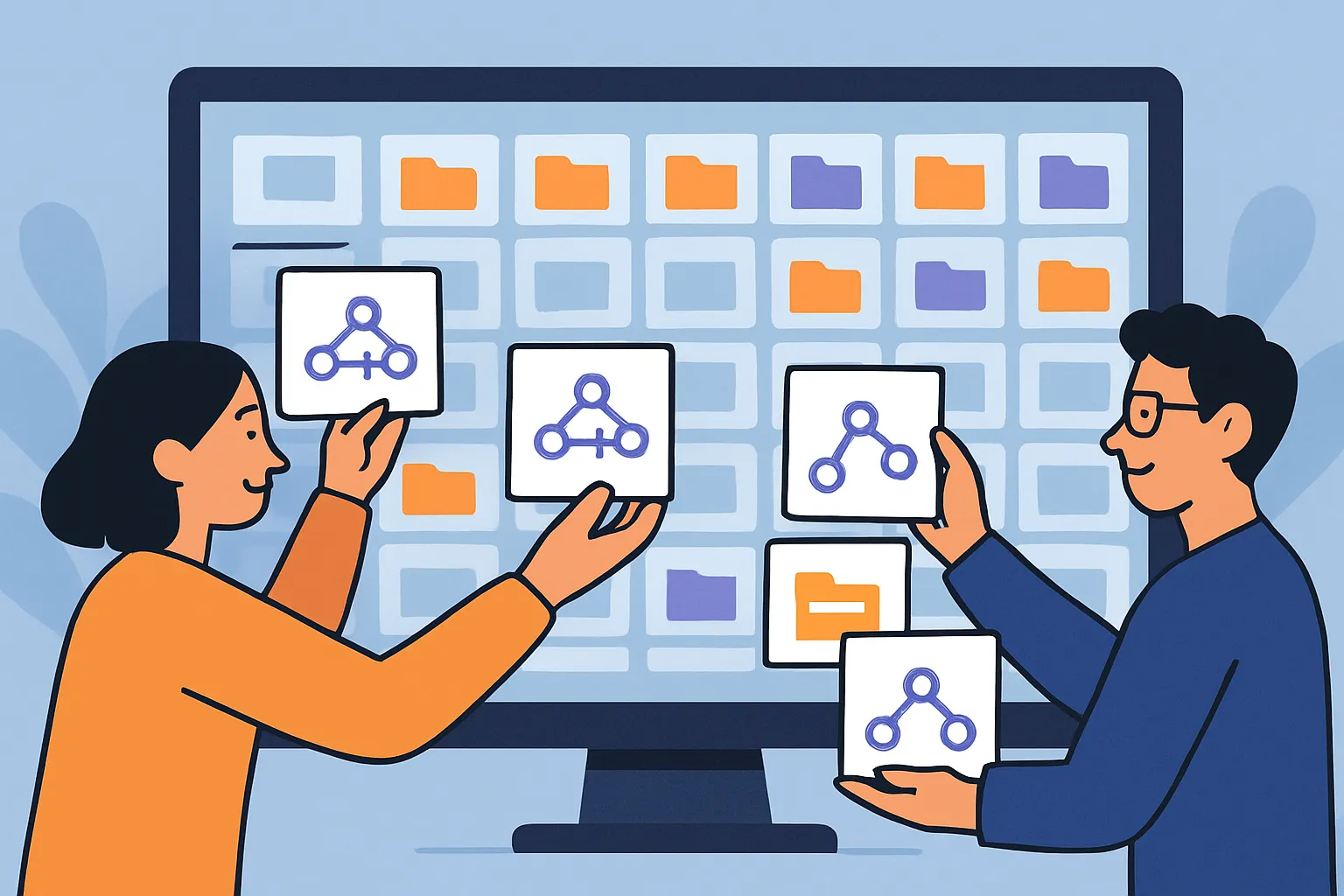 Illustration du partage de workflows n8n comme la creation d’une bibliotheque de capital interne pour l’entreprise.