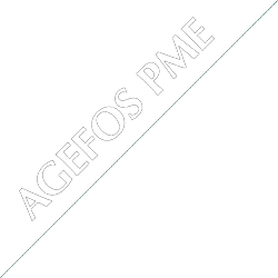 Logo AGEFOS PME en diagonale avec un effet de transparence sur fond noir, représentant le soutien à la formation pour les PME