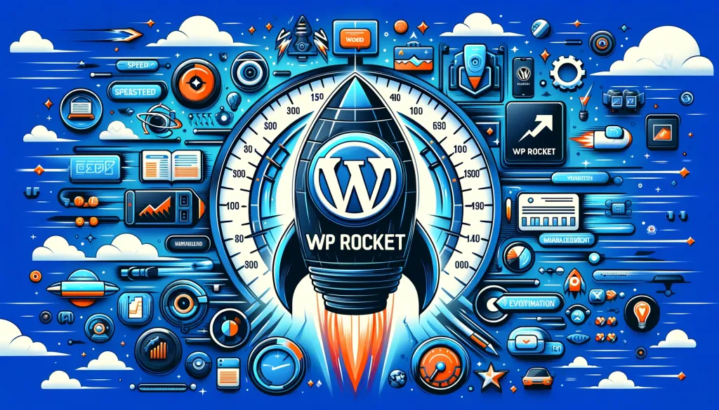 Une image illustrant un rocket avec le logo WordPress, symbolisant l’accélération et l’optimisation de la vitesse de chargement d’un site WordPress grâce à des plugins gratuits.