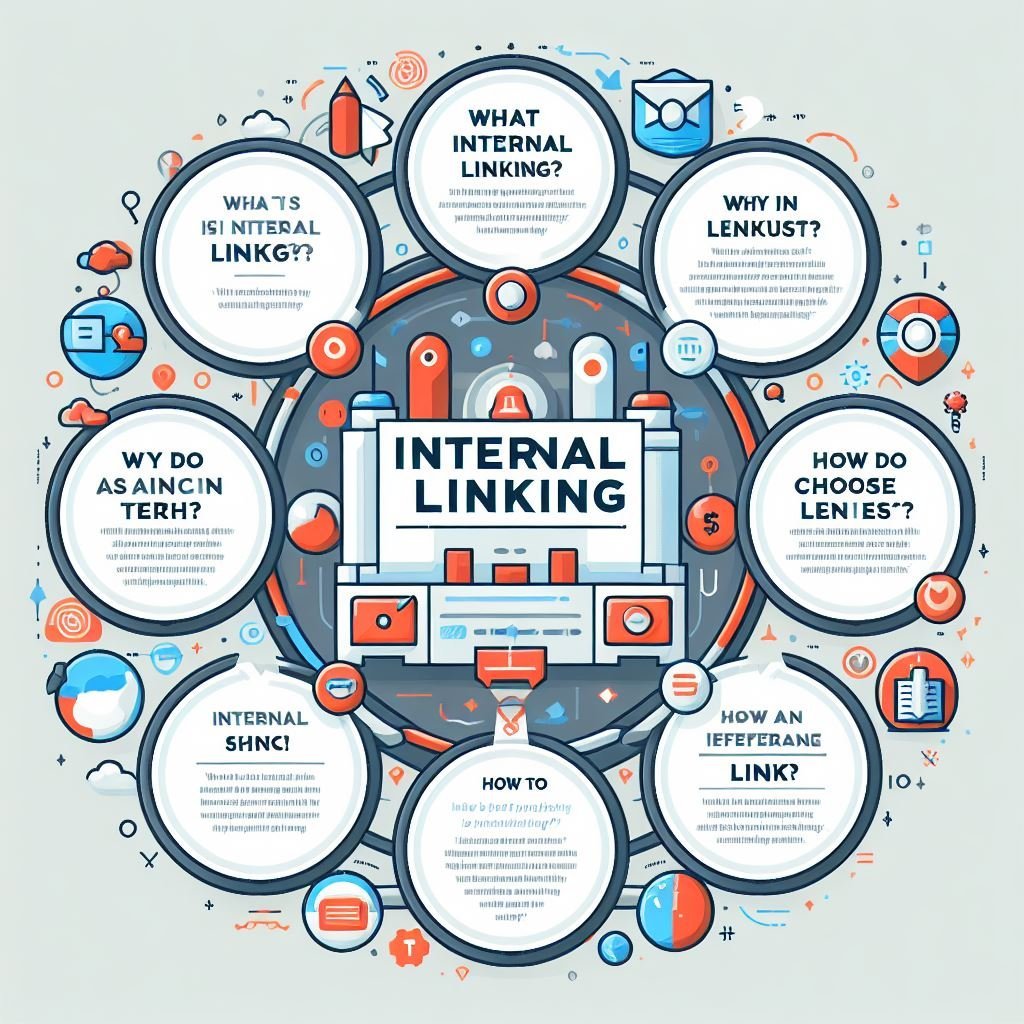 Une infographie colorée illustrant les concepts et les questions fréquemment posées sur les liens internes SEO et le lien interne.