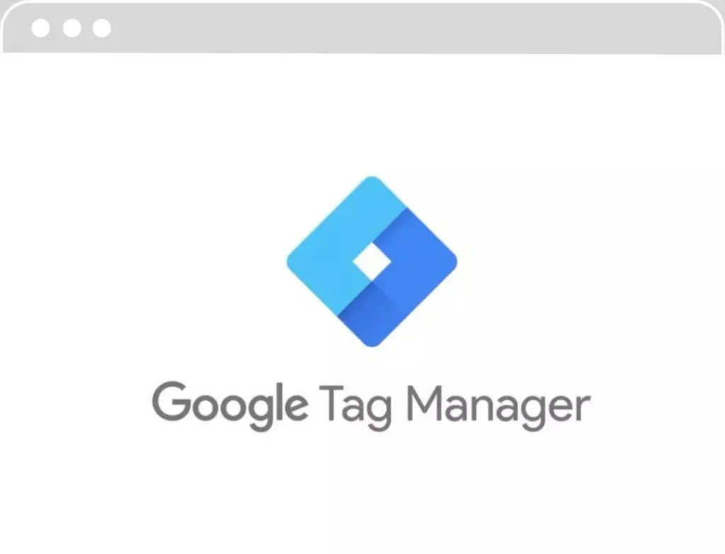 Logo de Google Tag Manager, comportant un icône abstrait bleu en forme de tag, suivi du texte 'Google Tag Manager'.