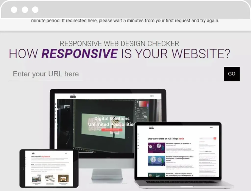 pture d'écran de l'outil "Responsive Web Design Checker" montrant des exemples de sites web sur différents appareils