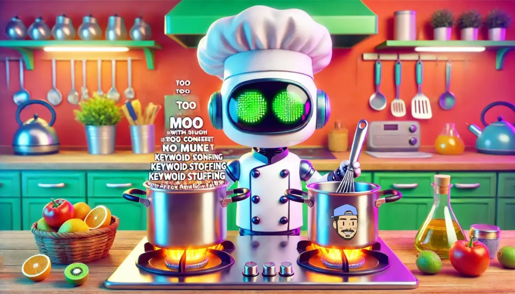 Robot chef gérant deux casseroles, l'une déborde et l'autre est bien équilibrée.