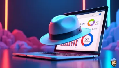 Illustration 3D du white hat SEO : chapeau blanc flottant au-dessus d'un ordinateur portable