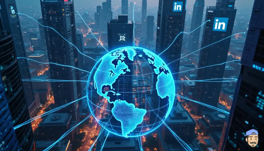 Les meilleures stratégies LinkedIn représentées par un globe terrestre holographique entouré de gratte-ciels