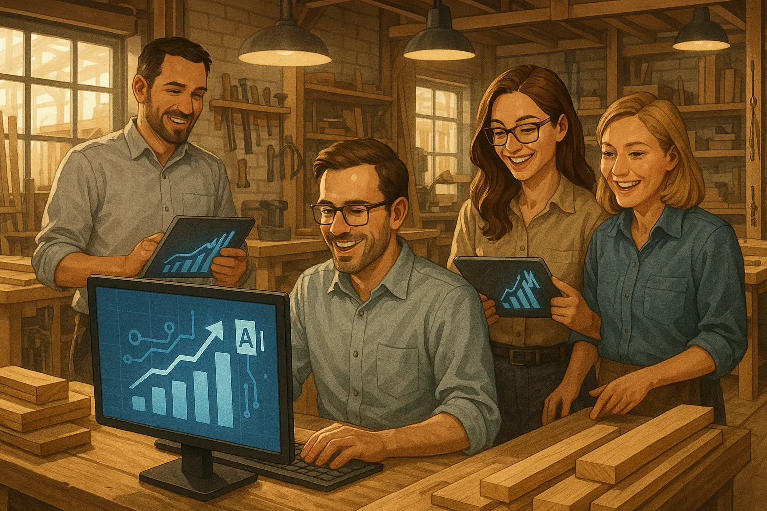 Exemple de PME (menuiserie) utilisant l'IA en entreprise pour la productivite.