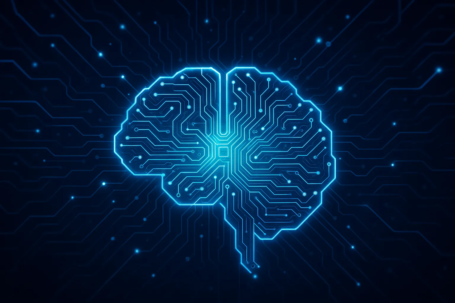Représentation visuelle d'un cerveau numérique IA avec des connexions web, symbolisant l'autonomie et l'apprentissage.