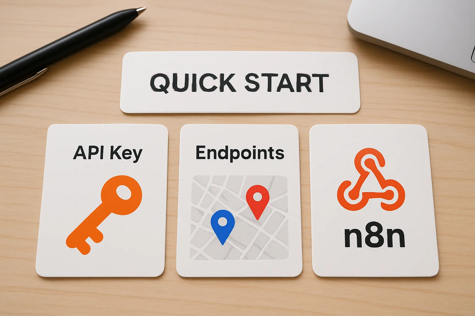 Kit de demarrage pour utiliser les bases de l'API n8n, incluant cle d'API et webhook.