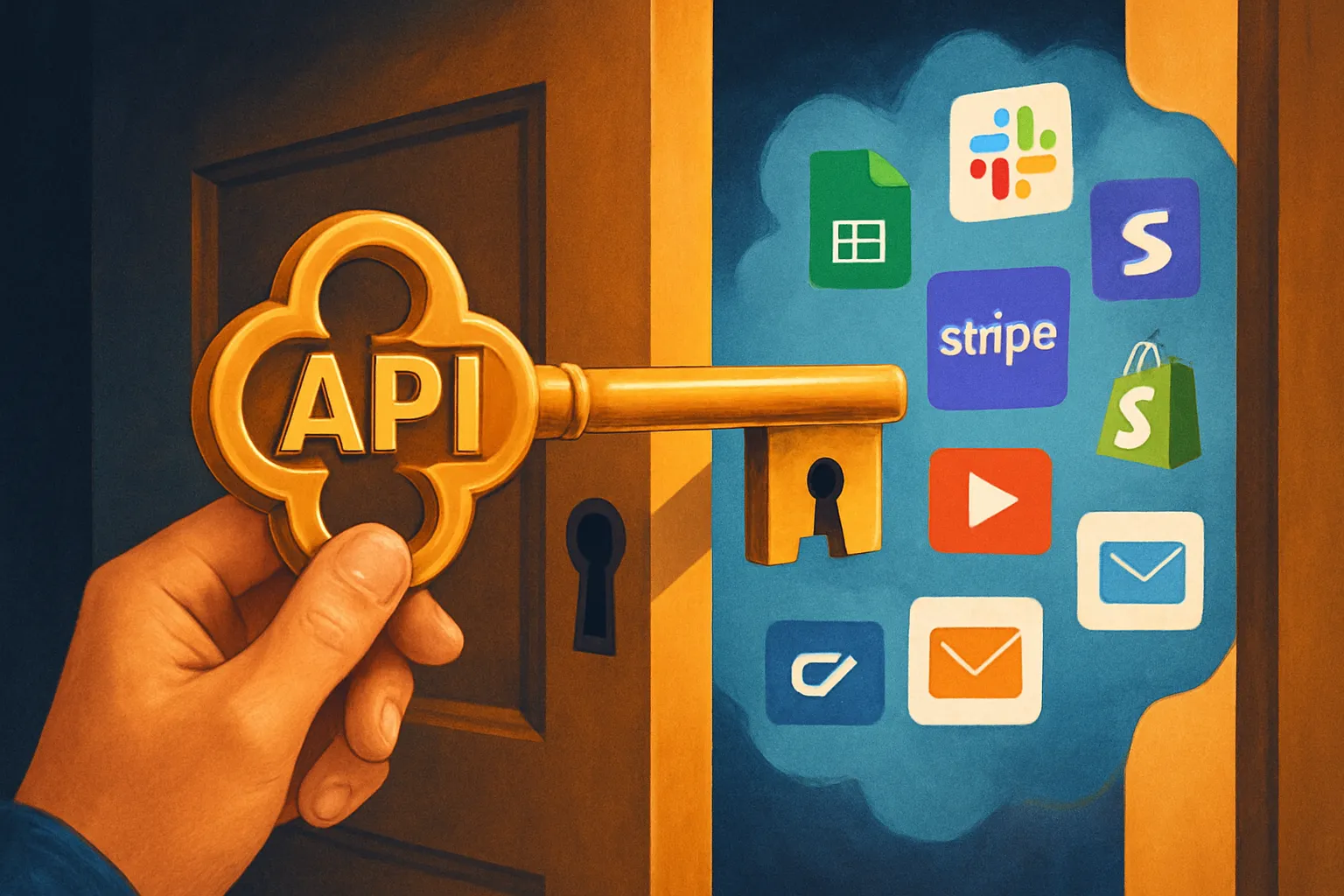Personne tenant une clé API pour débloquer le potentiel de multiples applications logicielles.