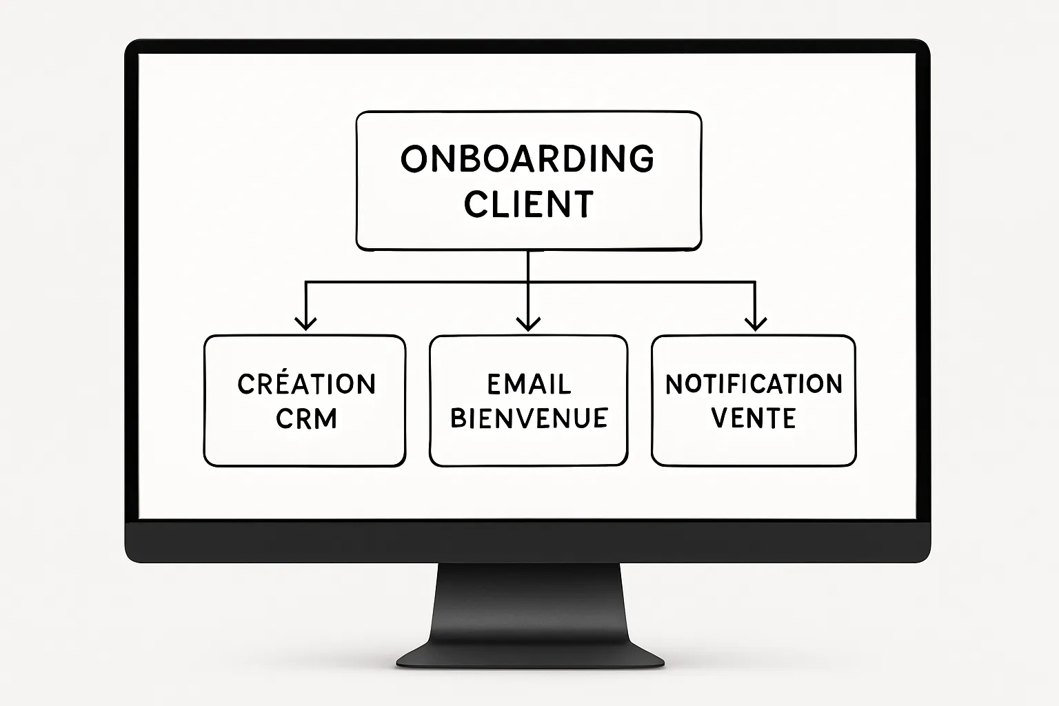 Schéma d'un processus d'onboarding client automatise et robuste avec n8n et des sous-workflows.