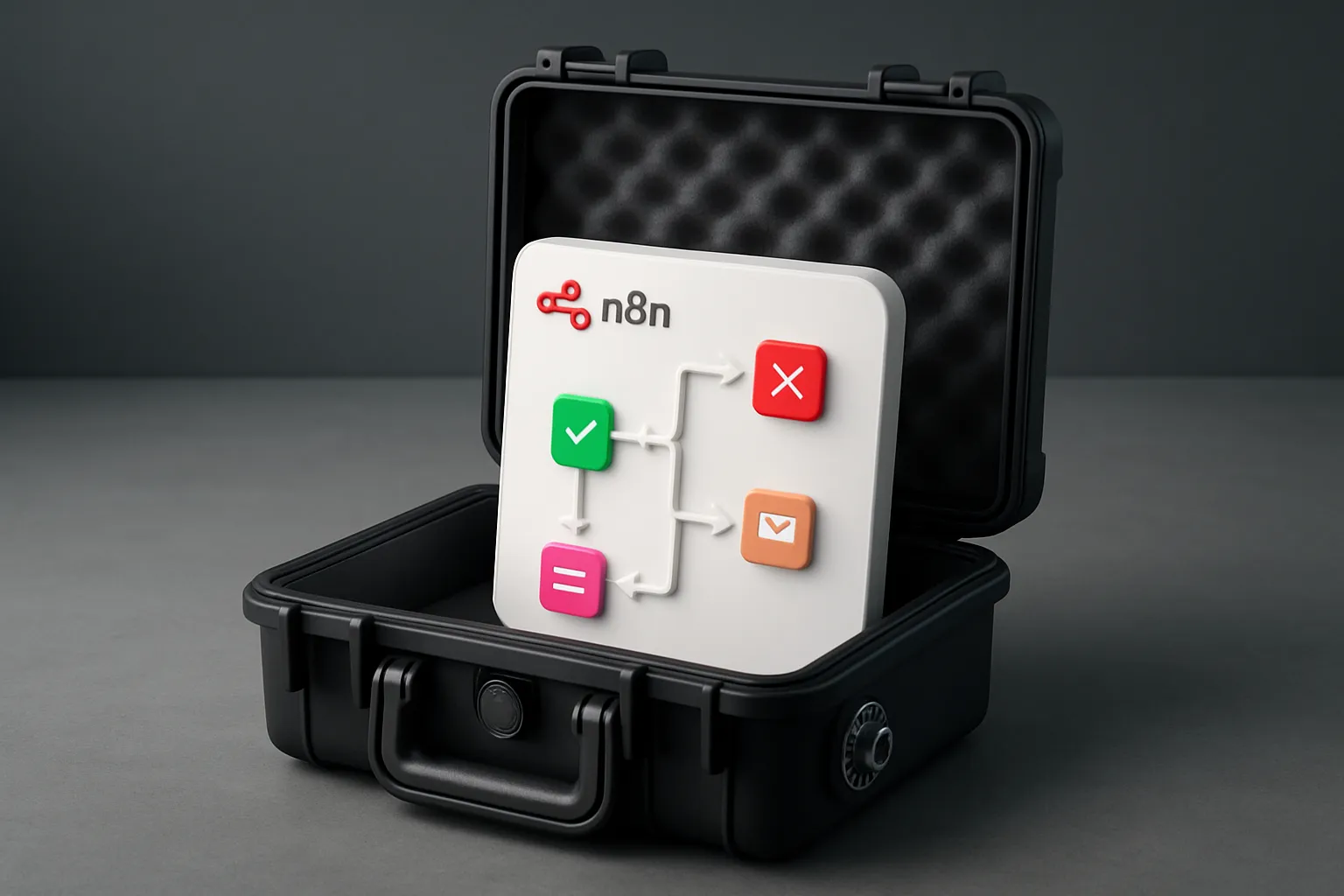 Un workflow n8n est exporte et mis en securite, symbolisant la liberte et un plan de secours pour l'automatisation.