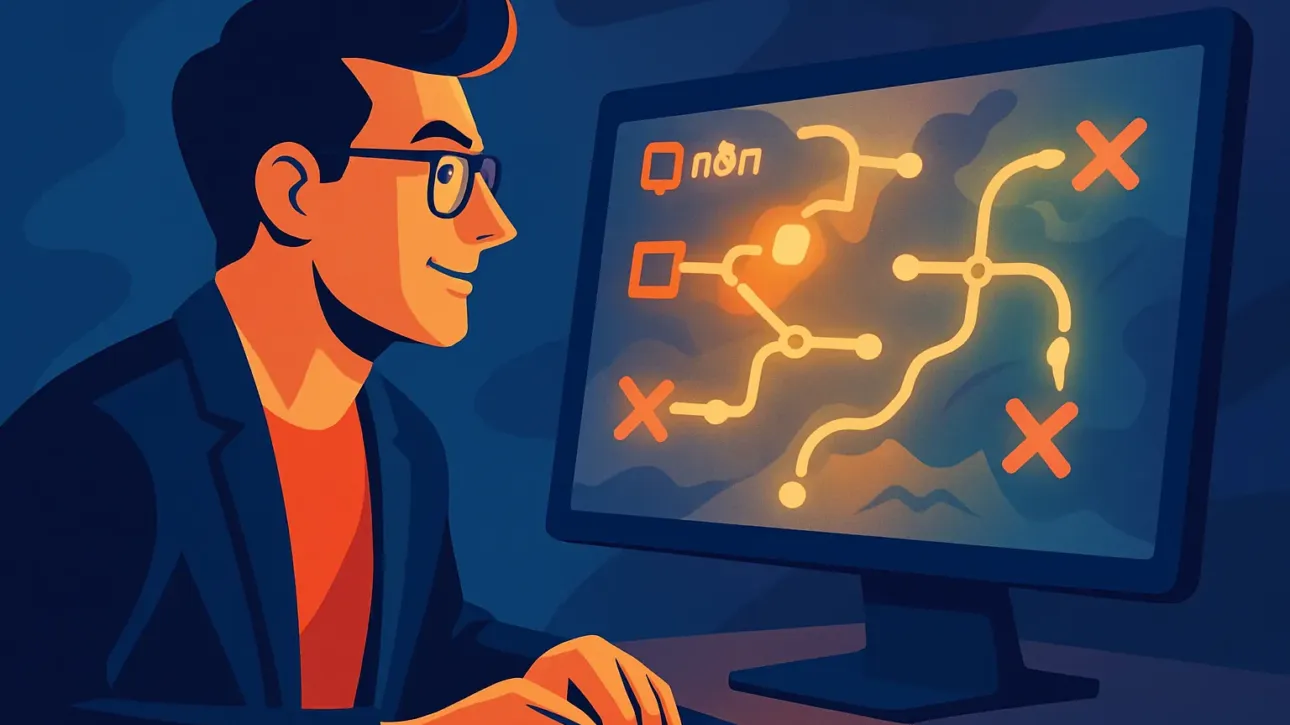 Entrepreneur utilisant N8N GitHub comme une carte au tresor pour trouver des solutions d'automatisation pour sa PME.