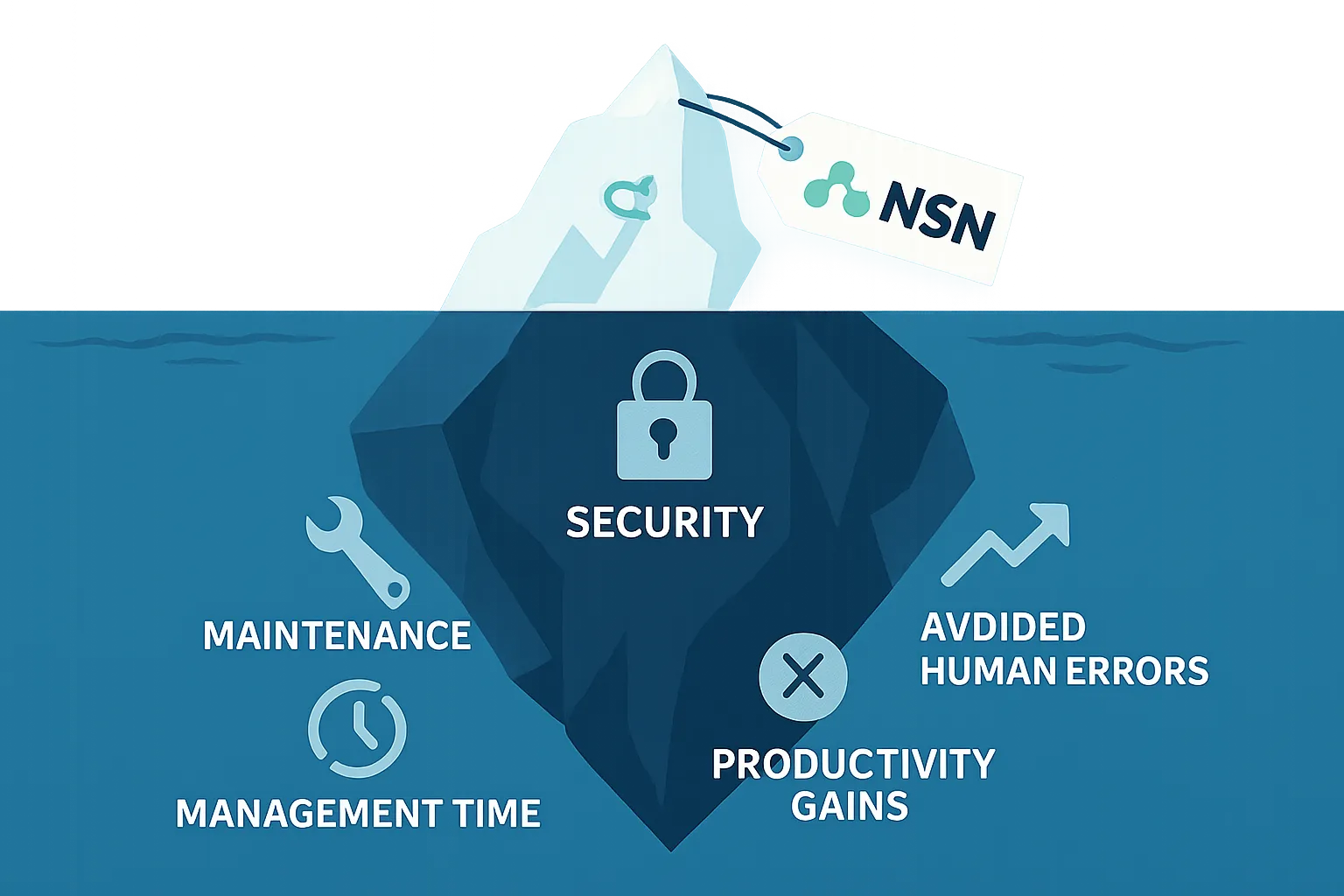 Iceberg illustrant le vrai coût de N8N, où le prix de la licence n'est que la partie visible.