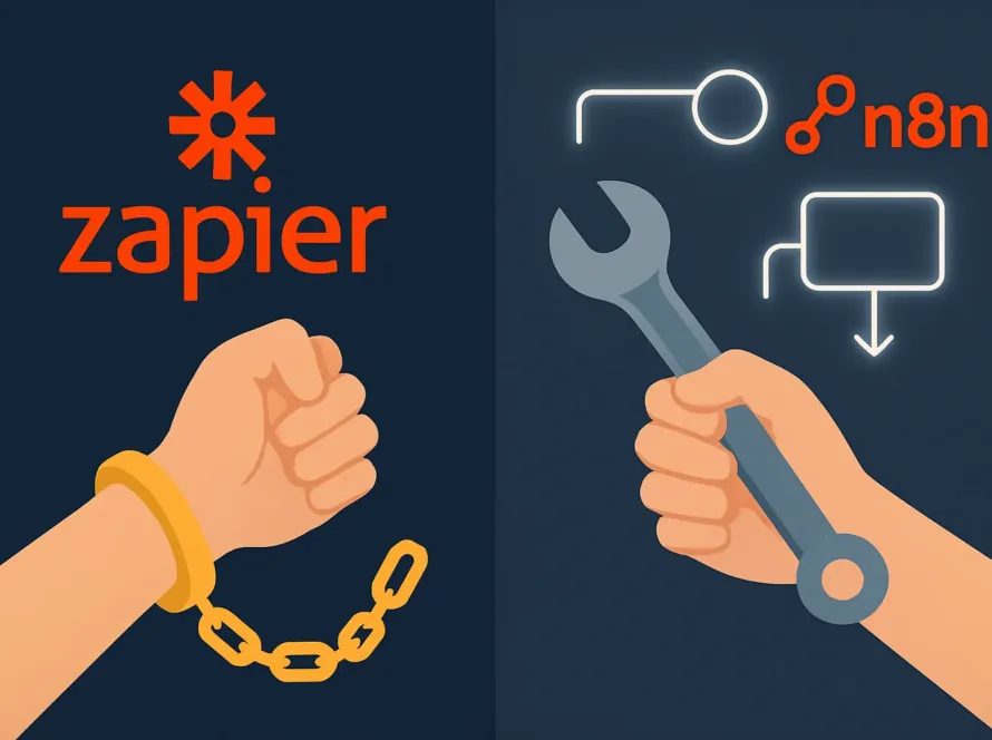 Comparaison entre les menottes dorées de Zapier et la liberté offerte par n8n pour l'automatisation d'une PME.