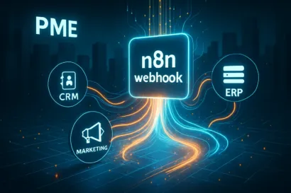 Illustration du n8n webhook comme porte d'entree connectant les outils d'une PME pour la rendre reactive.