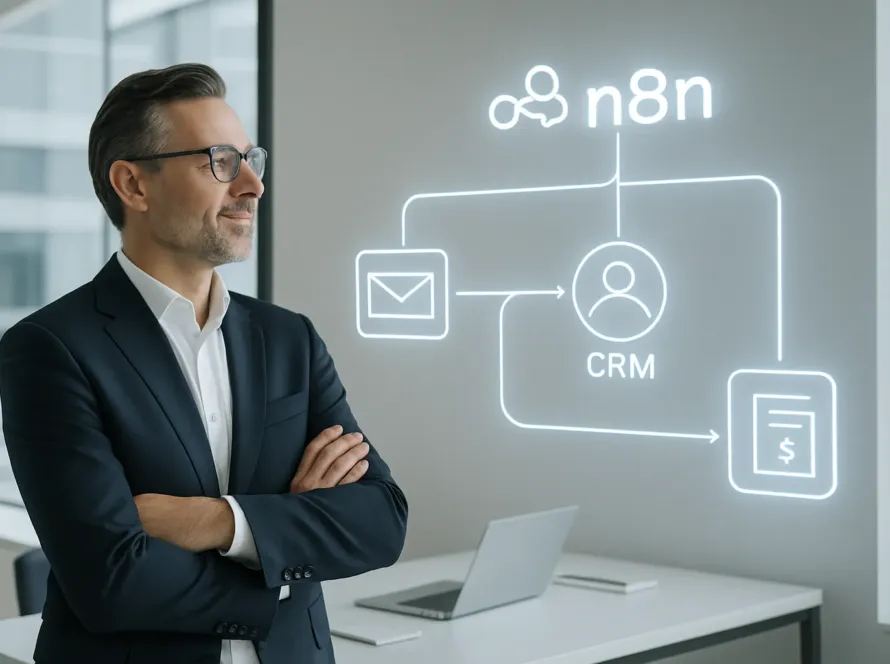 Illustration d'un n8n workflow strategique liberant du temps pour un dirigeant de PME.
