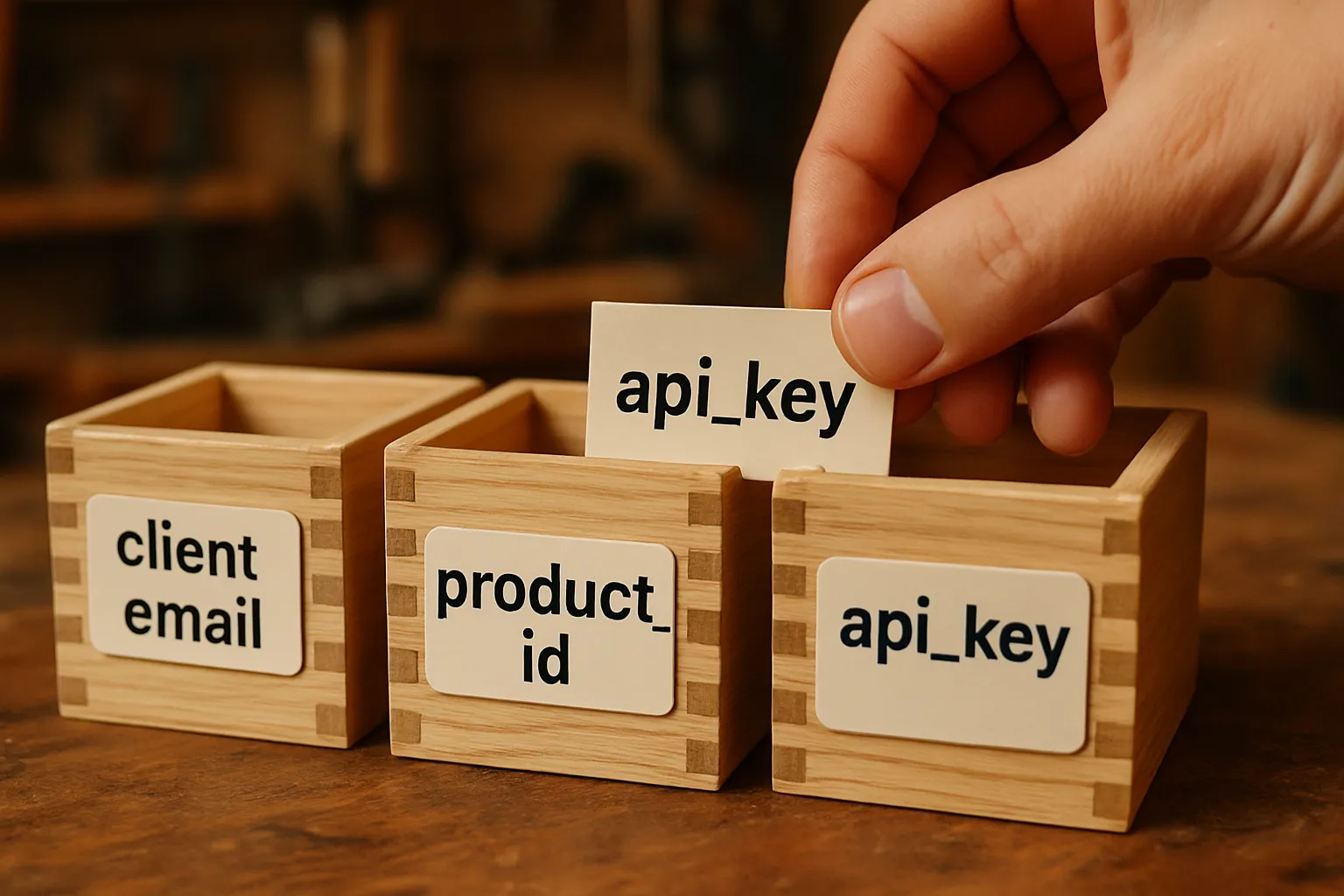 Gestion de donnees avec les n8n workflow variables representee par des boites etiquetees.