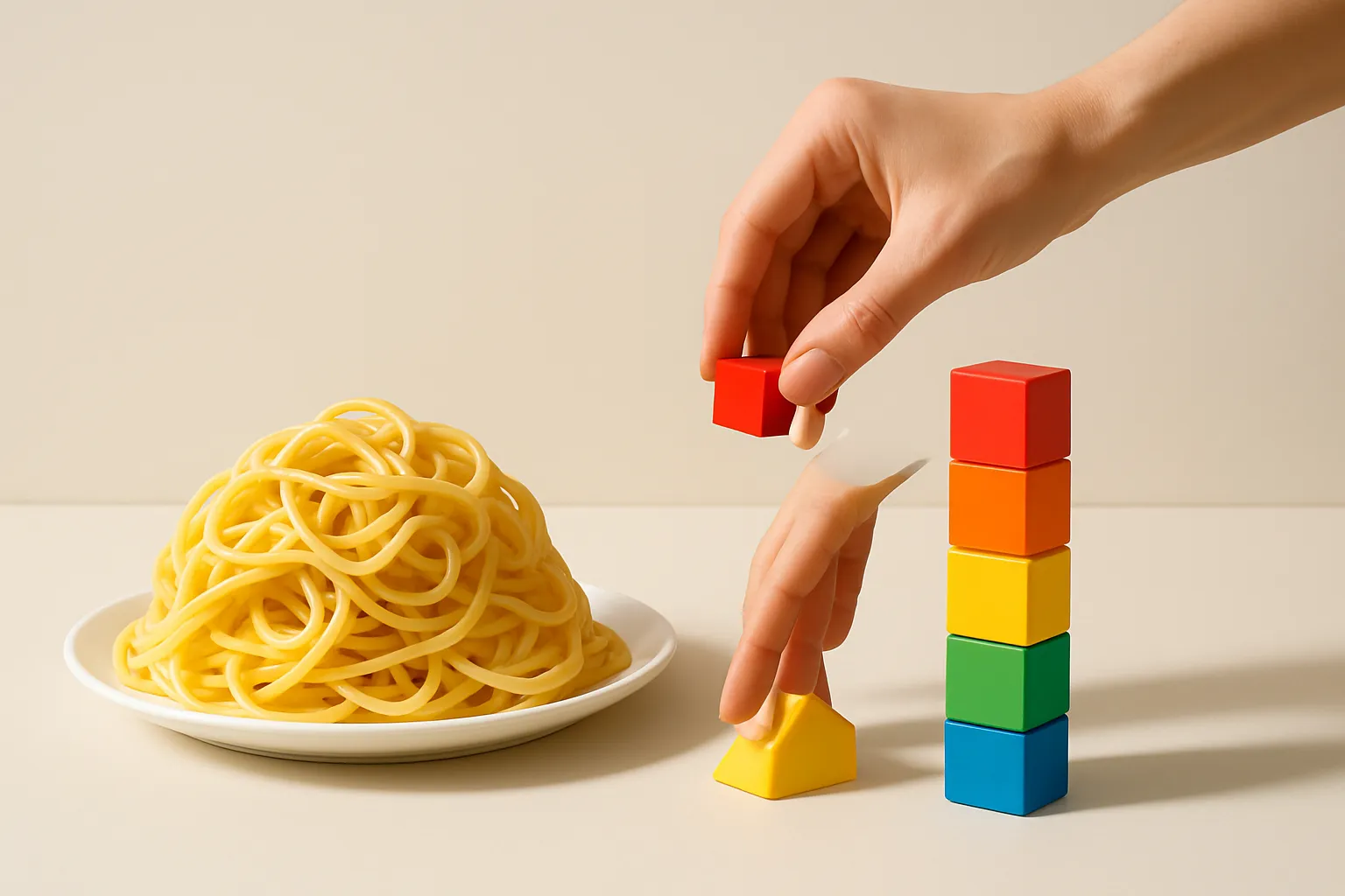 Illustration du passage d'un workflow n8n desorganise a un systeme structure grace aux variables et a l'imbrication.