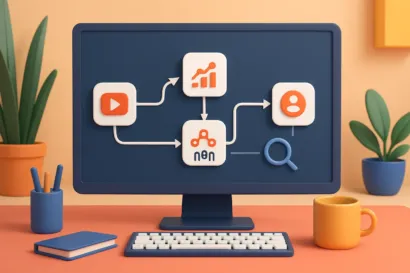 Workflow n8n montrant l'API YouTube connectée à des outils business pour une PME.