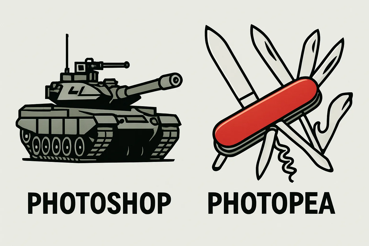 Comparaison entre Photopia, le couteau suisse de la retouche photo, et un outil complexe.