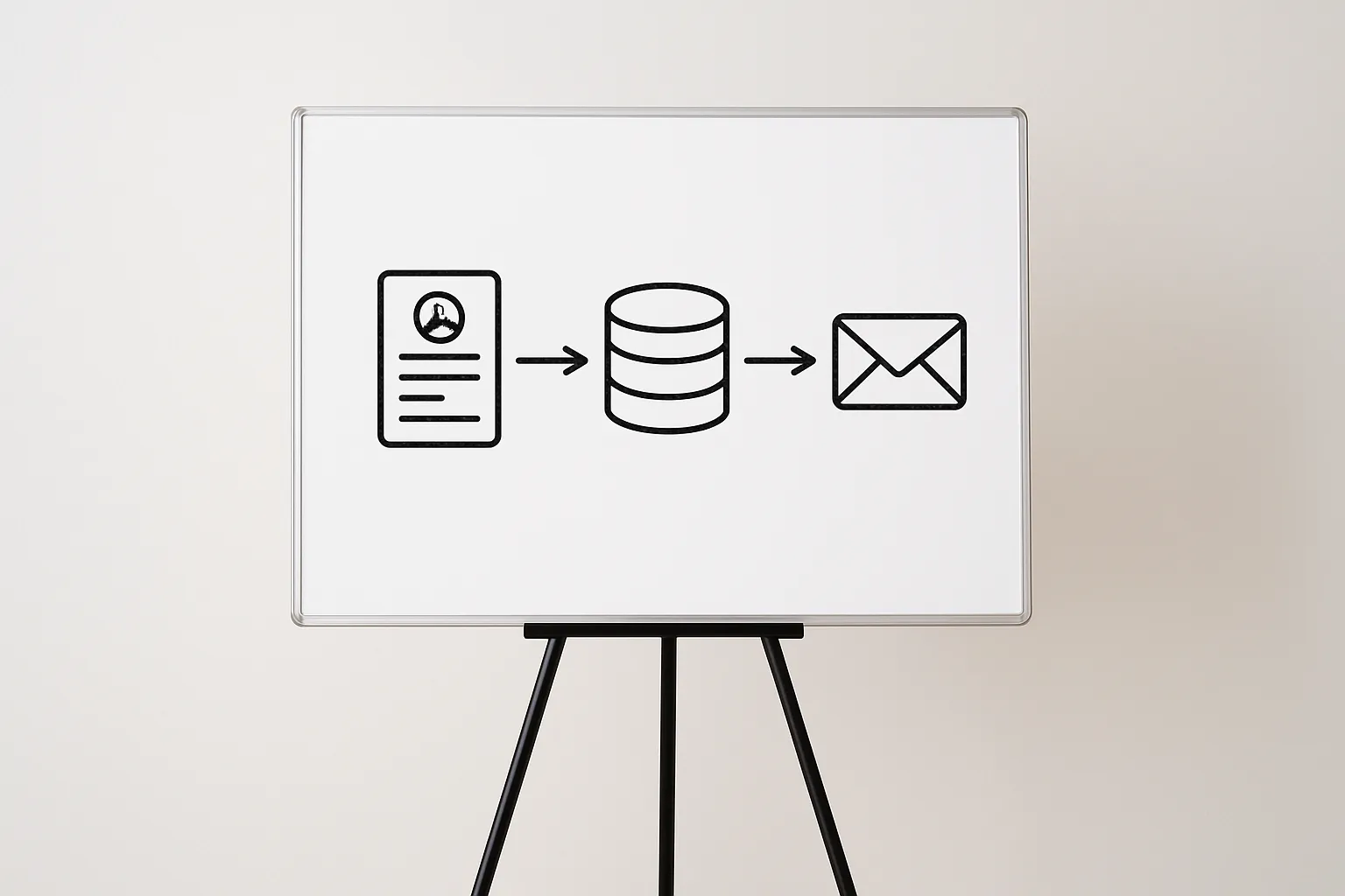 Schéma simple d un processus d automatisation sur un tableau blanc, etape cle du tutoriel no code.