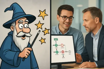 Comparaison entre le mythe d'une agence d'automatisation IA magicienne et la realite d'un partenaire strategique pour une PME.