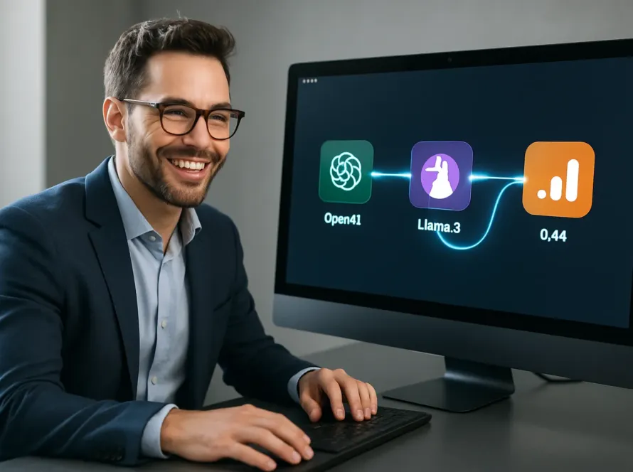 Un entrepreneur utilisant l'API OpenAI O1 et n8n pour créer un workflow d'automatisation pour sa PME.