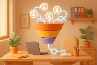 Illustration de l'automatisation IA Make optimisant la gestion de leads pour une PME via un entonnoir de vente efficace.