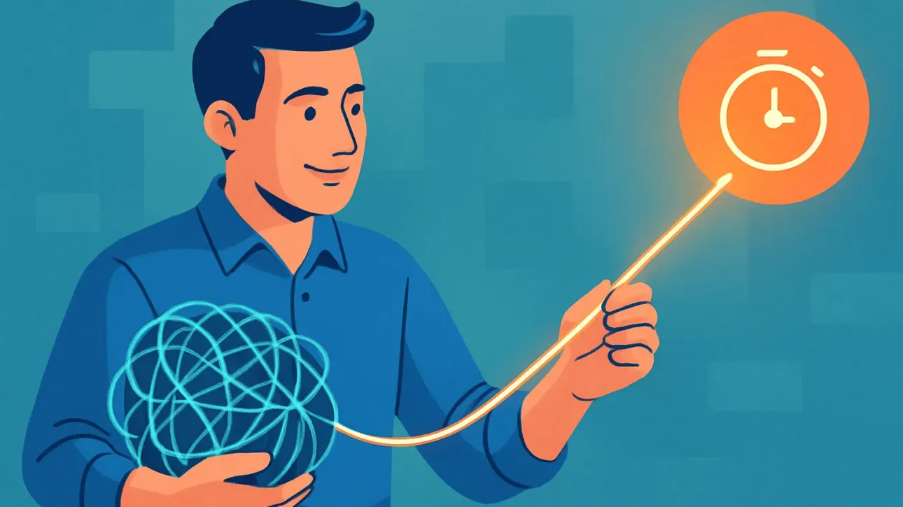 Illustration demystifiant l'automatisation IA pour les PME, montrant la simplification d'un processus complexe.