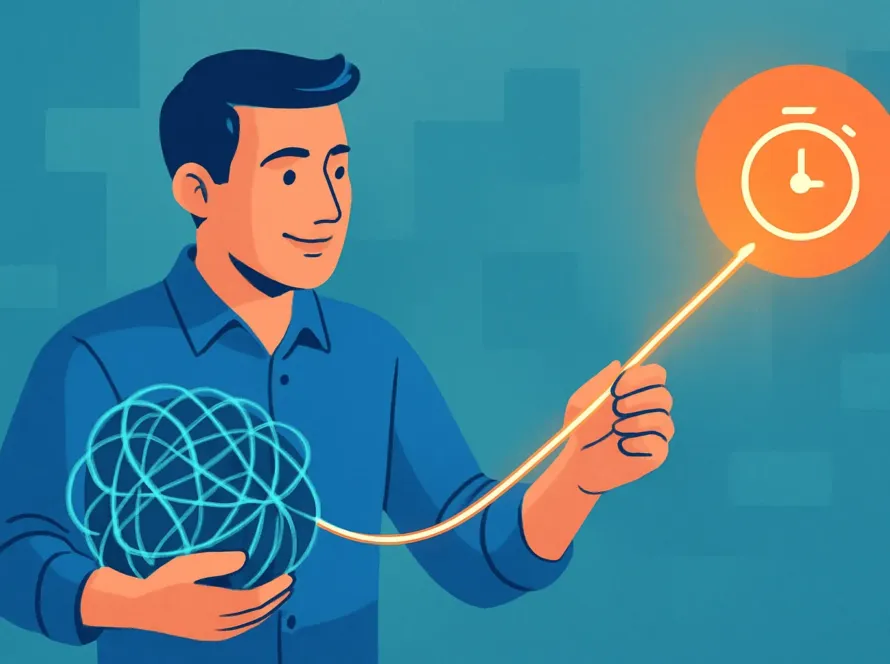 Illustration demystifiant l'automatisation IA pour les PME, montrant la simplification d'un processus complexe.