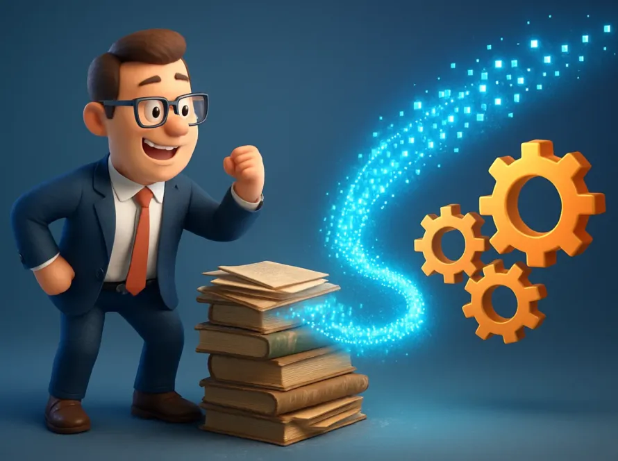 Illustration montrant comment les conseils PME theoriques peuvent etre transformes en resultats concrets grace a l'IA.