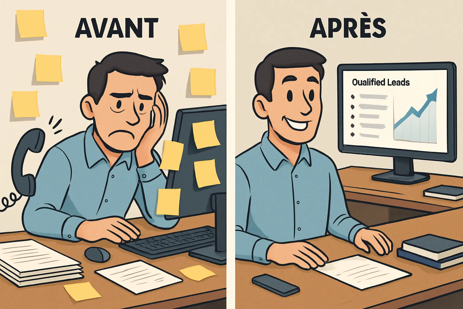 Étude de cas avant/après montrant le bénéfice de l'automatisation via API pour la qualification de leads dans une PME.