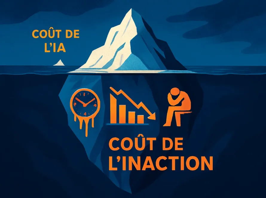 Illustration du coût de l'inaction en IA pour PME, représenté par un iceberg dont la plus grande partie symbolise les pertes cachées.