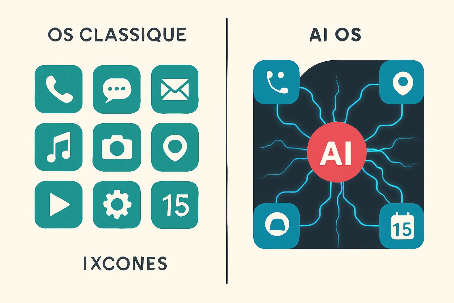 Système d'exploitation IA smartphone futuriste