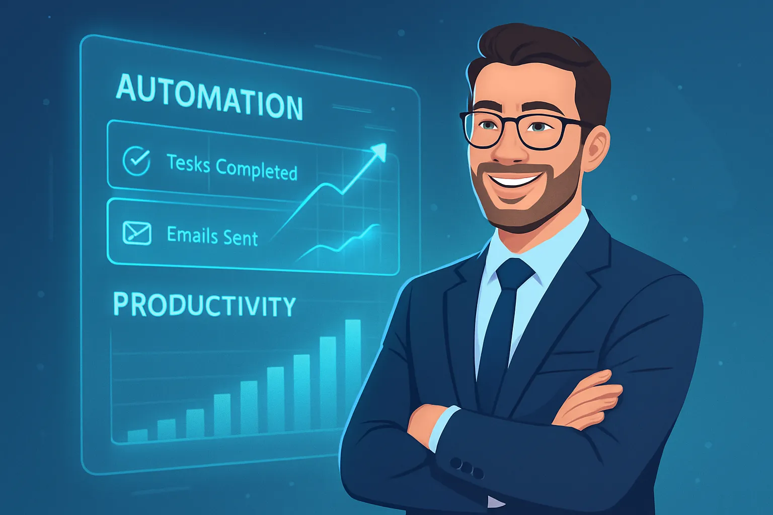 Entrepreneur utilisant IA automatisation business